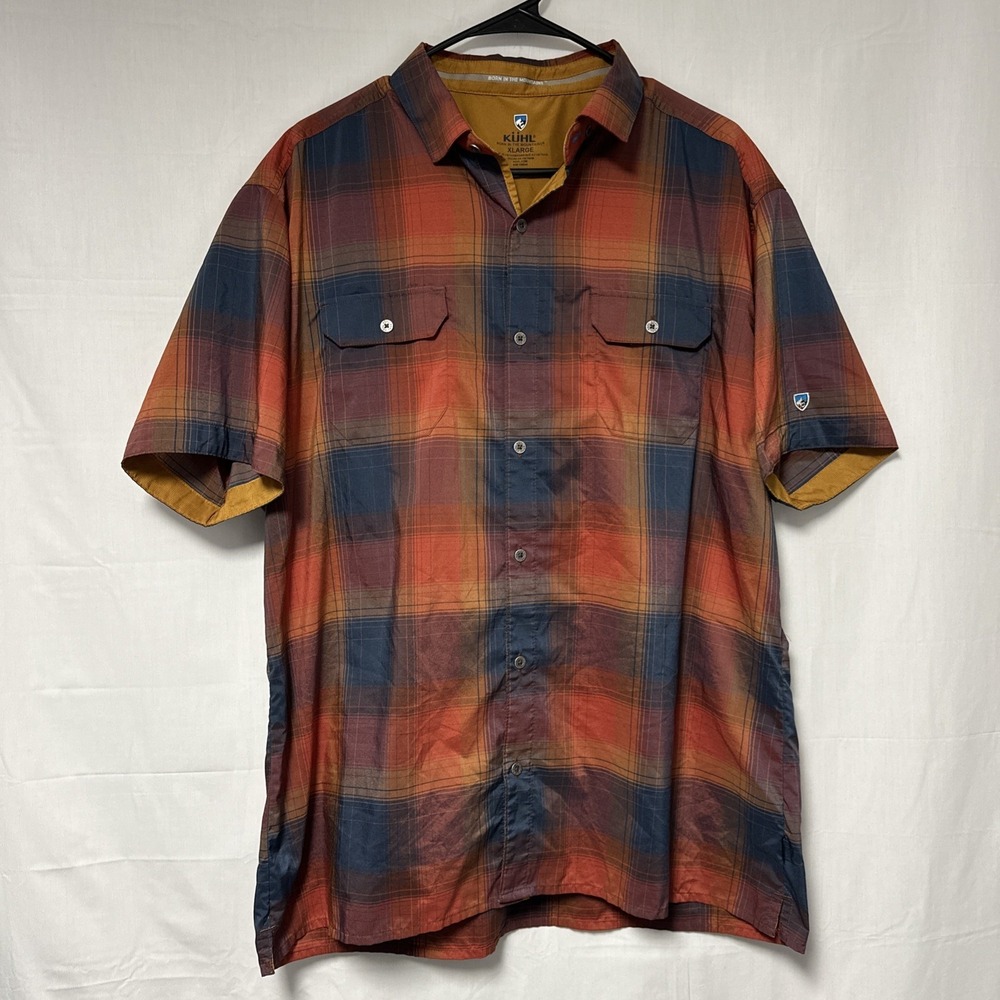 Kuhl Men's Size XL Response Short Sleeve Button Up Inferno Plaid Red Performance